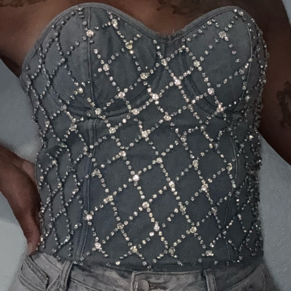 Embellished Strapless Rhinestone Top